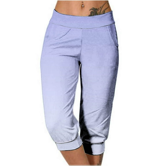 Timegard Capri Pants for Women Slim Fitting Comfy Gradient Color Casual Cropped Pants with Pockets