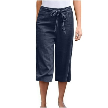 Timegard Capri Pants for Women Straight Leg Elastic Waisted Drawstring Lightweight Casual Crop Pants