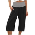 thumbnail image 1 of Timegard Capri Pants for Women Wide Leg Elastic High Waisted Smocked Casual Crop Trousers with Pockets, 1 of 6