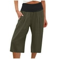 thumbnail image 1 of Timegard Capri Pants for Women Wide Leg Elastic High Waisted Smocked Casual Crop Trousers with Pockets, 1 of 6