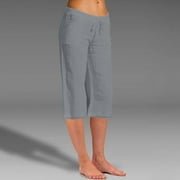 Timegard Capris For Women Dressy,Trendy Summer Casual Loose Pockest Elastic Waist Solid Trousers Capris Pants,White,XL