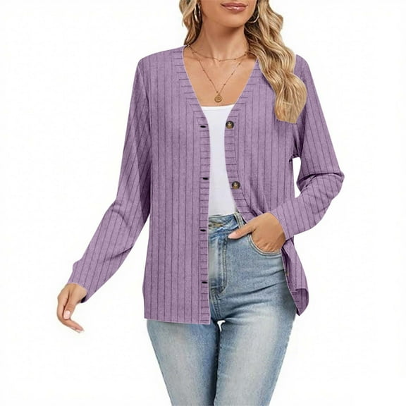 Timegard Cardigan Sweaters for Women Fall Causal Button down V Neck Long Sleeve Ribbed Knit Jackets