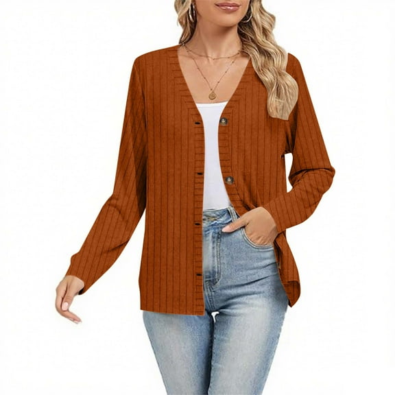 Timegard Cardigan Sweaters for Women Fall Causal Button down V Neck Long Sleeve Ribbed Knit Jackets