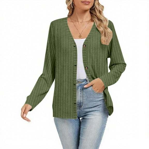 Timegard Cardigan Sweaters for Women Fall Causal Button down V Neck Long Sleeve Ribbed Knit Jackets
