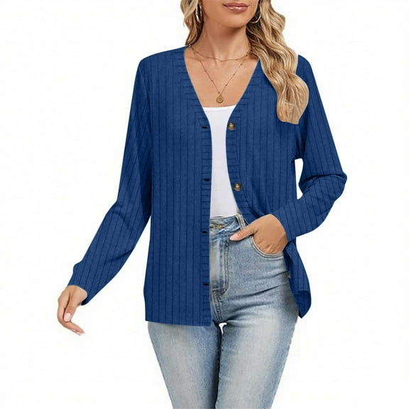 Timegard Cardigan Sweaters for Women Fall Causal Button down V Neck Long Sleeve Ribbed Knit Jackets