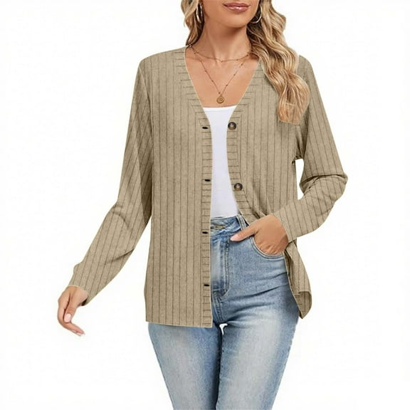 Timegard Cardigan Sweaters for Women Fall Causal Button down V Neck Long Sleeve Ribbed Knit Jackets