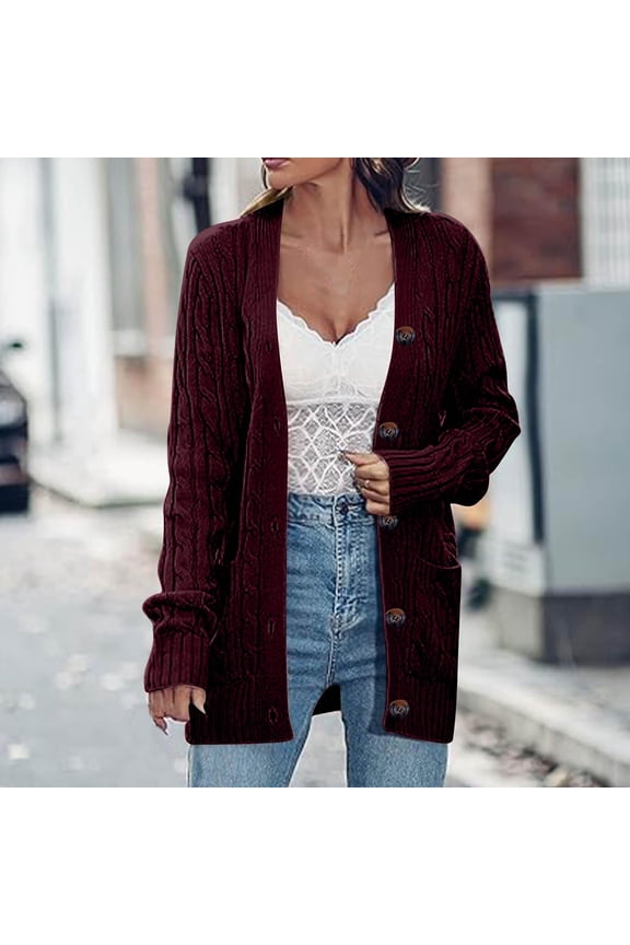 Cardigan Sweaters for Women Plus Size Button up Comfy Mid Long Knit Jackets Pockets Fashion