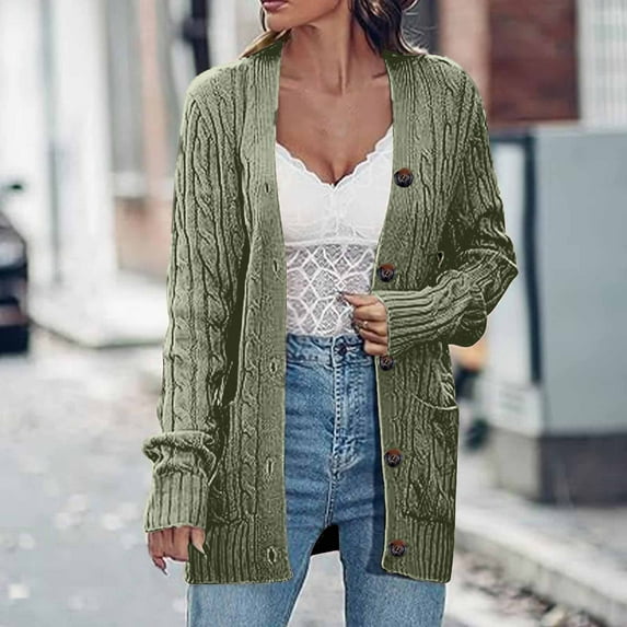 Timegard Cardigan Sweaters for Women Plus Size Button up Comfy Mid Long Knit Jackets Pockets Fashion