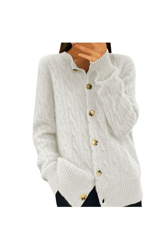Cardigan for Women Button up Long Sleeve Knitted Pullover Tops Fall Winter Comfy Sweaters