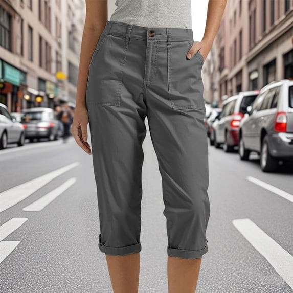 Timegard Cargo Capri Pants for Women Elastic High Waisted Outdoor Casual Fitting Capris Trousers with Pockets