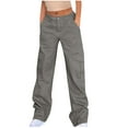 thumbnail image 1 of Timegard Cargo Pants Women Button Elastic Waist Jean Pants Straight Leg Loose Denim Pants with Pockets, 1 of 8
