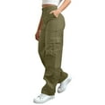 thumbnail image 1 of Timegard Cargo Pants Women Button Elastic Waist Ruched Straight Leg Outdoor Active Loose Trousers with Pockets, 1 of 8