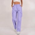 thumbnail image 1 of Timegard Cargo Pants Women Elastic Waist Button Straight Leg Loose Active Outdoor Side Split Trousers Fall, 1 of 9