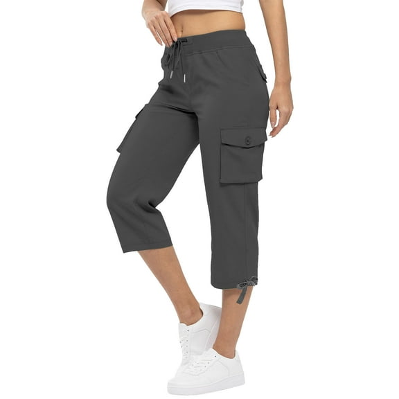 Timegard Cargo Pants for Women Capri Pants Drawstring Elastic Waist Active Cropped Trousers Fashion
