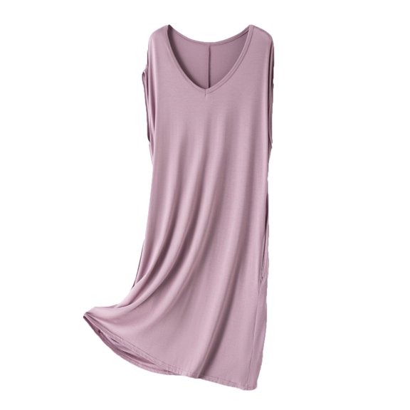 Timegard Casual Dresses for Women Pajamas V Neck Cap Sleeve Loose Soft Sleepwear Lounge Dresses Summer
