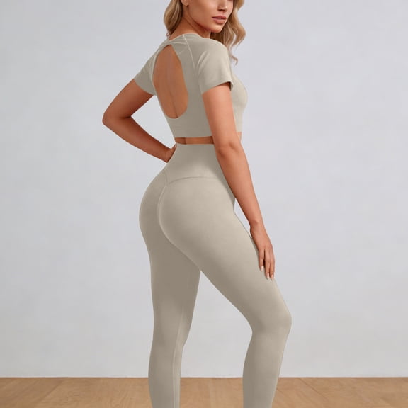 2 Piece Summer Cute Workout Sets Backless Crop Tops Leggings Yoga Outfits Going out Athletic Comfy Active Wear