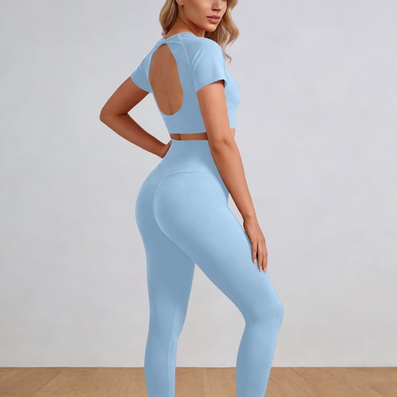 2 Piece Summer Cute Workout Sets Backless Crop Tops Leggings Yoga Outfits Going out Athletic Comfy Active Wear