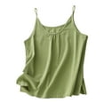 thumbnail image 1 of Timegard Cotton Linen Tank Tops for Women Round Neck Ruched Spaghetti Strap Loose Lightweight Tops Camis, 1 of 7