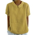 thumbnail image 1 of Timegard Cotton Linen Tops for Women Lapel Neck Loose Solid Color Blouse Casual Short Sleeve Tops Summer, 1 of 6