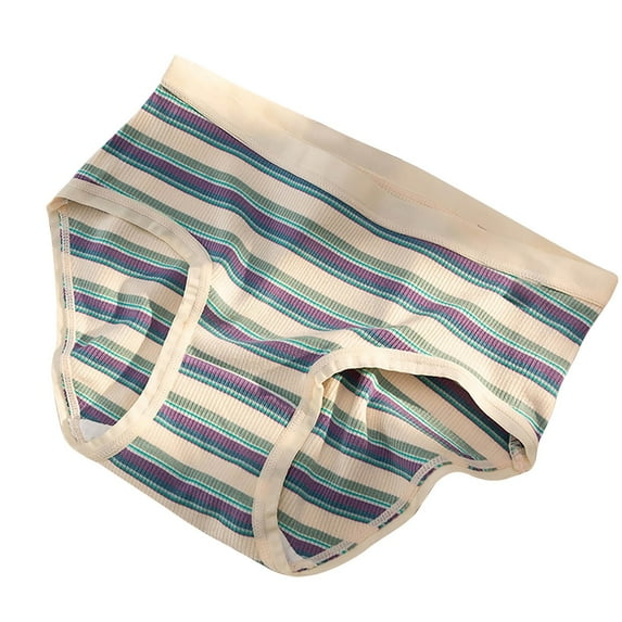 Timegard Cotton Panties for Women Striped Mid Waist Breathable Underwear Cute Comfy No Show Briefs