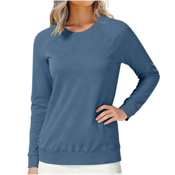 Timegard Crewneck Sweatshirts for Women Fall Long Sleeve Drop Shoulder Casual Loose Workout Running Pullover,Blue,M