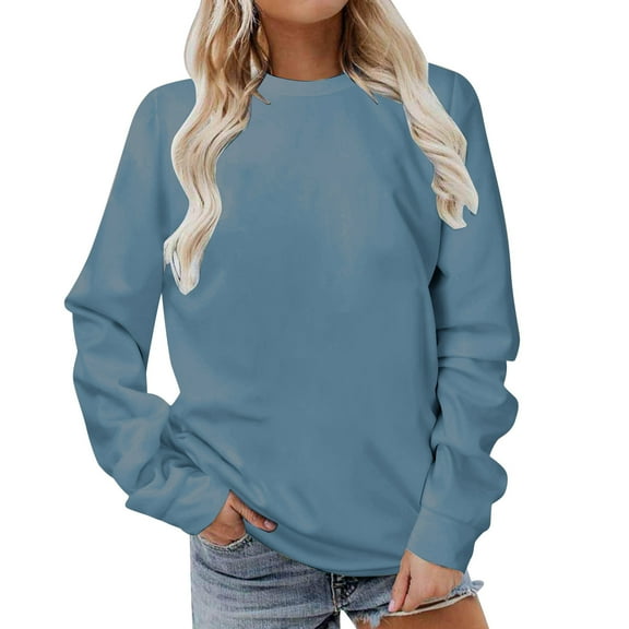 Timegard Crewneck Sweatshirts for Women Long Sleeve Solid Color Pullover Fall Basic Casual Loose Blouse