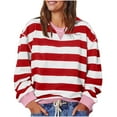 thumbnail image 1 of Timegard Crewneck Sweatshirts for Women Striped Long Sleeve Loose Comfy Pullover Tops Fall Fashion, 1 of 9