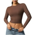 thumbnail image 1 of Timegard Crop Tops for Women Crewneck Ruched Long Sleeve Cropped Slim Breathable Workout Yoga Tops, 1 of 6