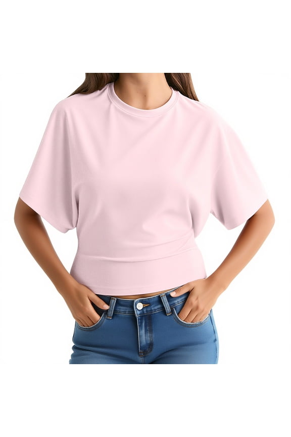 Crop Tops for Women Crewneck Short Sleeve Tunic Tops Dressy Casual Comfy Solid Color Tops Trendy