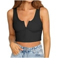 thumbnail image 1 of Timegard Crop Tops for Women Notched V Neck Button Tank Tops Ribbed Comfy Going out Tops Summer Fashion, 1 of 5