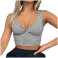 thumbnail image 1 of Timegard Crop Tops for Women Notched V Neck Button Tank Tops Ribbed Comfy Going out Tops Summer Fashion, 1 of 5