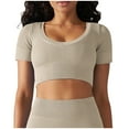 thumbnail image 1 of Timegard Crop Tops for Women Ribbed U Neck Short Sleeve Workout Yoga Tops Seamless Going out Tee Shirts, 1 of 6