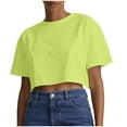 thumbnail image 1 of Timegard Crop Tops for Women Short Sleeve Crew Neck Drop Shoulder Casual Loose Workout Top Basic Tee, 1 of 6