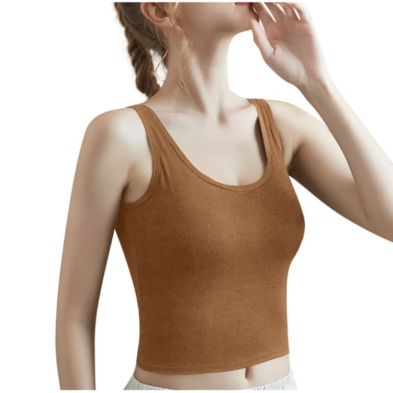 Timegard Crop Tops for Women U Neck Tank Tops Built in Bras Comfy Solid Color Sleeveless Tops Summer