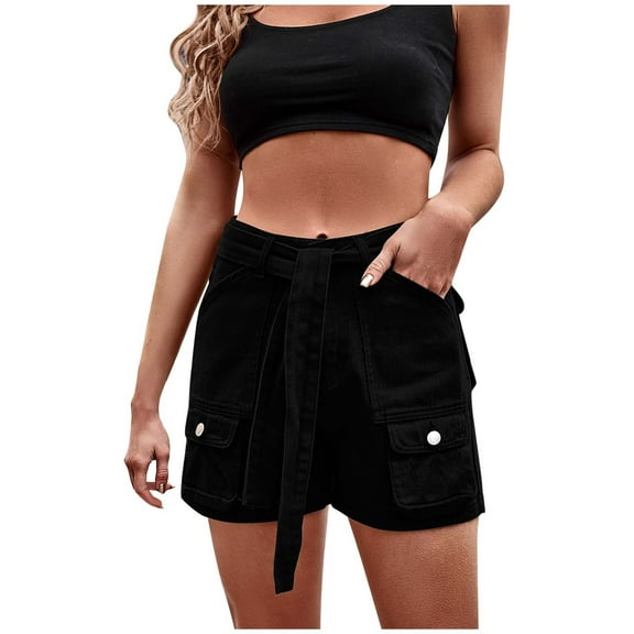 Timegard Denim Shorts for Women Cargo Pull on Button Loose Jean Shorts Outdoor Streetwear Summer Classic
