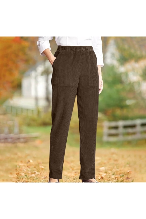 Pants for Women Fall Corduroy Elastic High Waist Tapered Lag Comfy Lounge Pants with Pockets