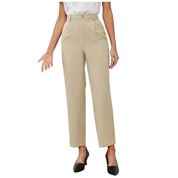 Timegard Dress Pants for Women High Waisted Button Straight Leg Work Business Casual Trousers with Pockets
