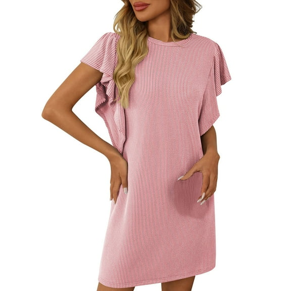 Timegard Dresses for Women Ruffle Cap Sleeve Loose Comfy Mid Length Dresses Casual Summer Dresses Fashion