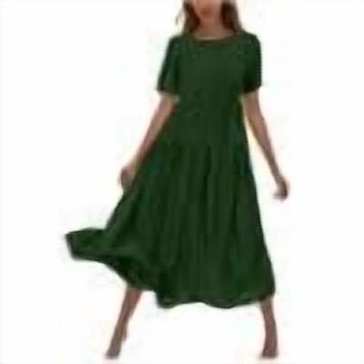 Timegard Dresses for Women Summer Ruffle Round Neck Loose Mid Long Dresses Casual Solid Color Dresses Fashion,Green