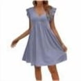 thumbnail image 1 of Timegard Dresses for Women V Neck Ruffle Cap Sleeve Eyelet Summer Dresses Ruched Comfy Casual Travel Dresses,Purple, 1 of 5