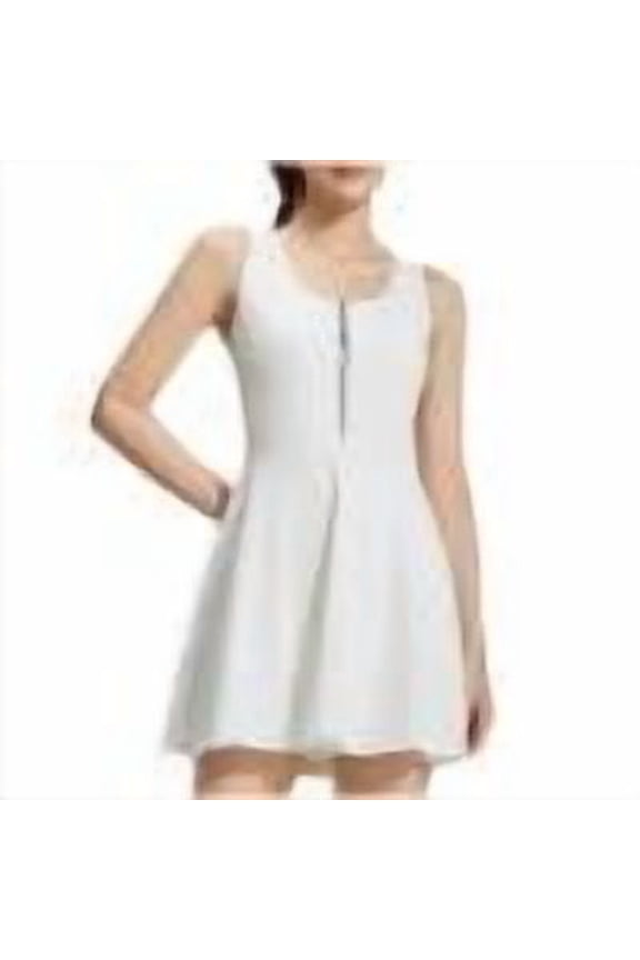 Dresses for Women Zipper Racerback Fitting Ruffle Outdoor Active Tennis Summer Dresses with Built in Bras,White