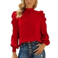 thumbnail image 1 of Timegard Dressy Tops for Women High Neck Puff Long Sleeve Ruched Lightweight Office Casual Loose Tops, 1 of 6