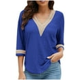 thumbnail image 1 of Timegard Eyelet Tops for Women 3/4 Sleeve V Neck Drop Shoulder Blouse Dressy Casual Loose Comfy Tops, 1 of 9