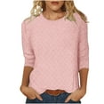 thumbnail image 1 of Timegard Eyelet Tops for Women Round Neck 3/4 Sleeve Solid Color Tee Shirt Dressy Casual Loose Tops, 1 of 6