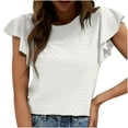 thumbnail image 1 of Timegard Eyelet Tops for Women Round Neck Cap Sleeve Solid Color Casual Tunic Tops Comfy Summer Beach, 1 of 6