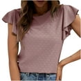 thumbnail image 1 of Timegard Eyelet Tops for Women Round Neck Cap Sleeve Solid Color Casual Tunic Tops Comfy Summer Beach, 1 of 6