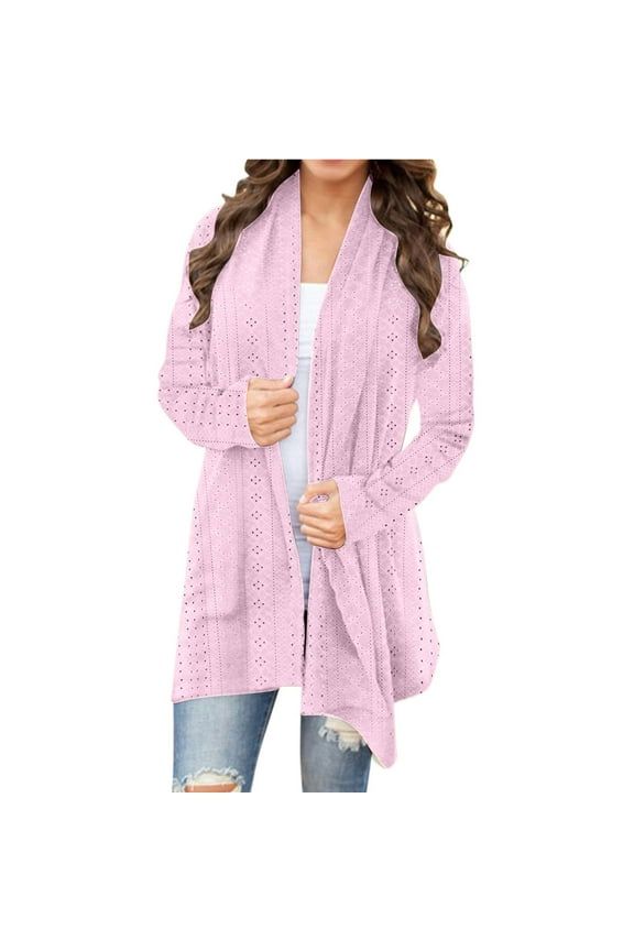 Eyelets Cardigan for Women Open Front Long Sleeve Lightweight Outwear Beach Cover Ups Fall