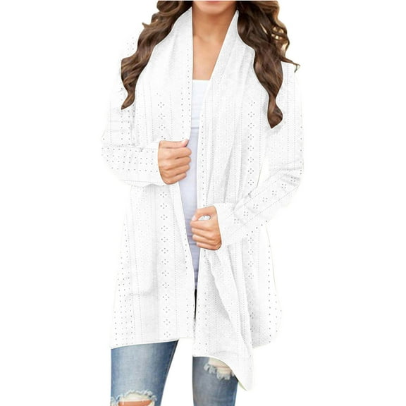 Timegard Eyelets Cardigan for Women Open Front Long Sleeve Lightweight Outwear Beach Cover Ups Fall