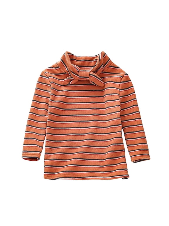 Fall Clothes for Girl Knot Half High Neck Striped Tops Winter Fuzzy Comfy Undershirts Casual Layer Tops