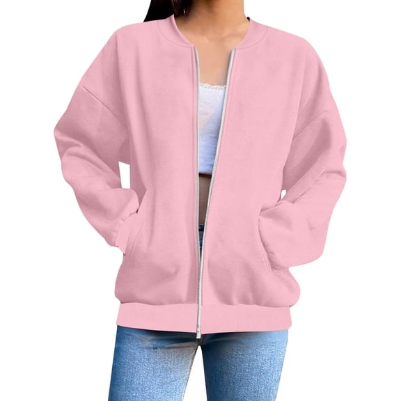 Timegard Fall Jackets for Women Zip up Sweatshirts Stand Collar Long Sleeve Streetwear Loose Jackets Fashion